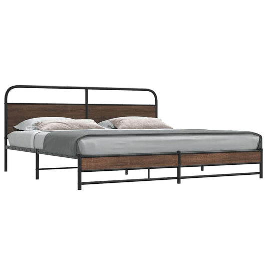 Metal Bed Frame without Mattress Brown Oak 200x200 cm