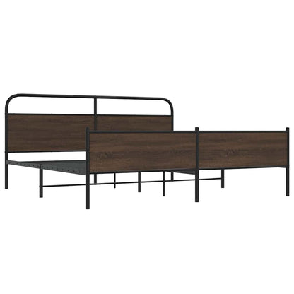 Metal Bed Frame without Mattress Brown Oak 180x200 cm Super King