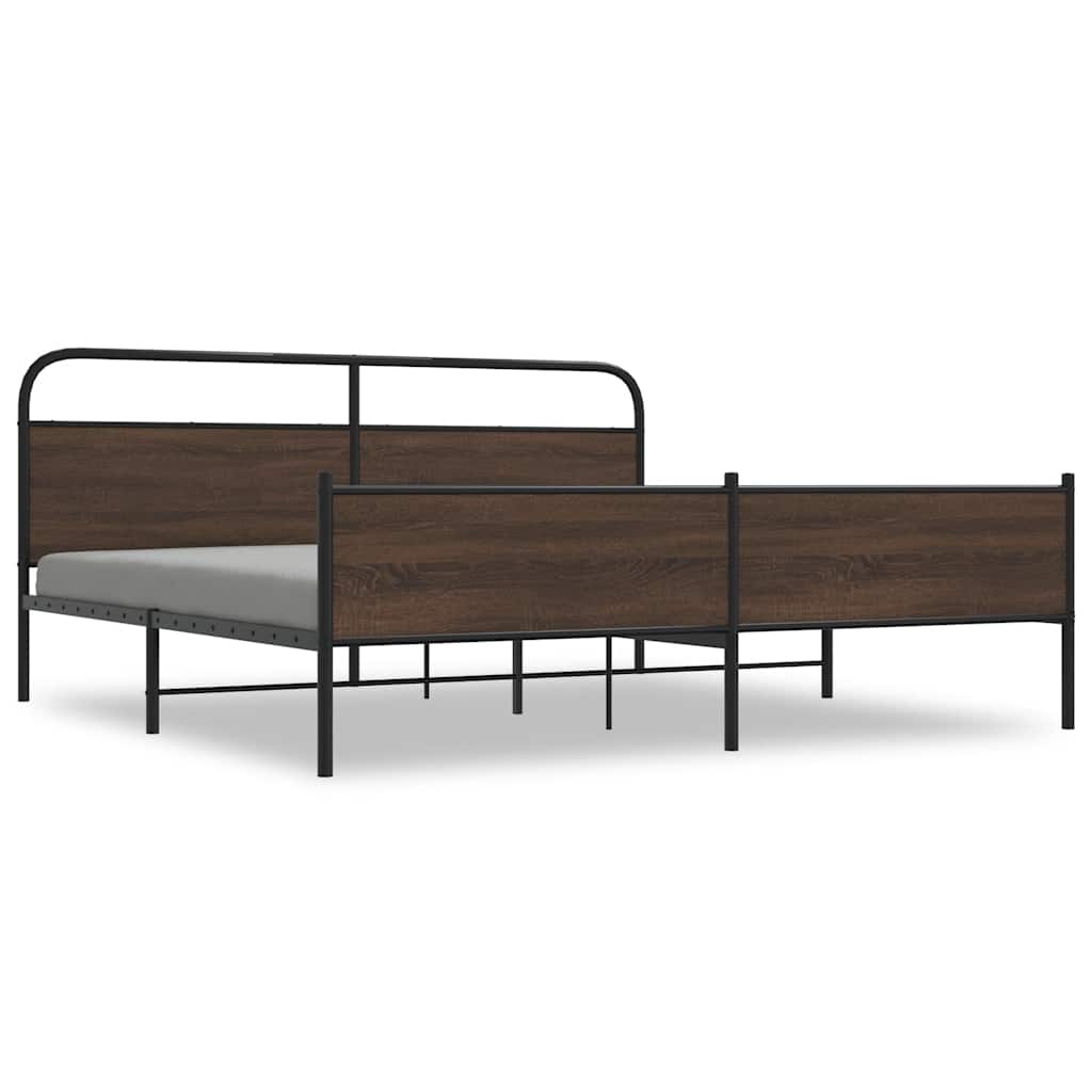 Metal Bed Frame without Mattress Brown Oak 183x213 cm