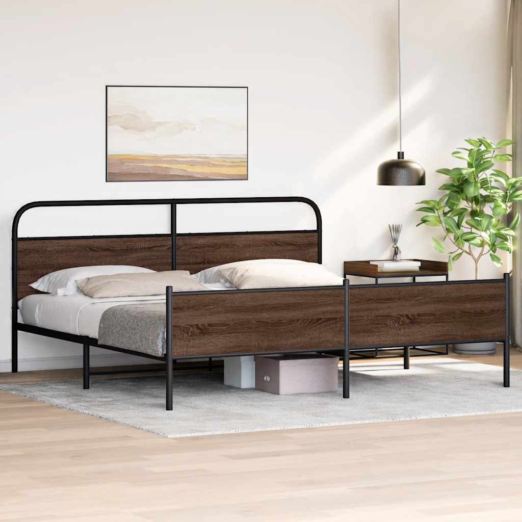 Metal Bed Frame without Mattress Brown Oak 183x213 cm