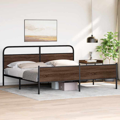 Metal Bed Frame without Mattress Brown Oak 183x213 cm