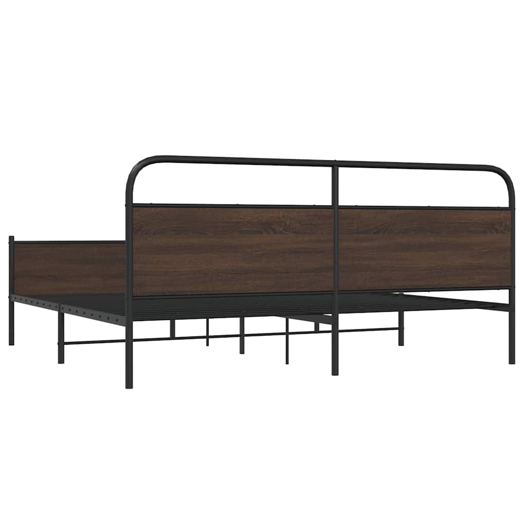 Metal Bed Frame without Mattress Brown Oak 183x213 cm
