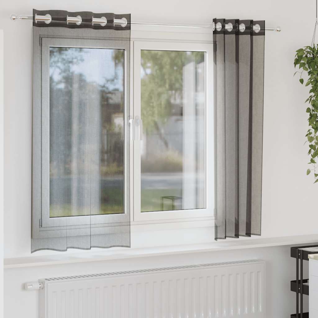 Voile Curtains with Grommets 2 pcs Black 140x140 cm