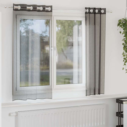 Voile Curtains with Grommets 2 pcs Black 140x140 cm