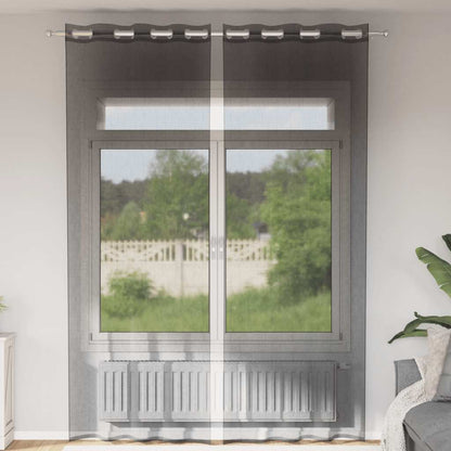 Voile Curtains with Grommets 2 pcs Black 140x300 cm