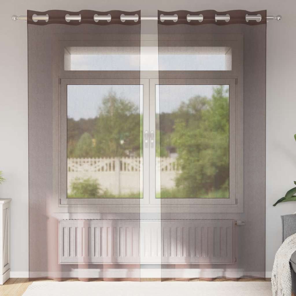 Voile Curtains with Grommets 2 pcs Brown 140x225 cm
