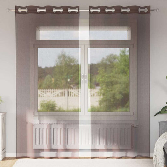 Voile Curtains with Grommets 2 pcs Brown 140x245 cm