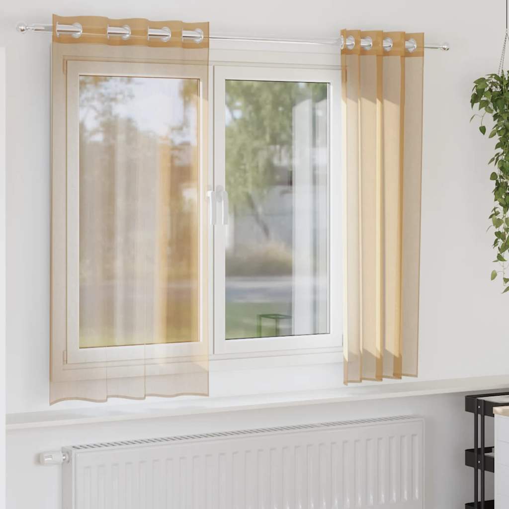 Voile Curtains with Grommets 2 pcs Sand