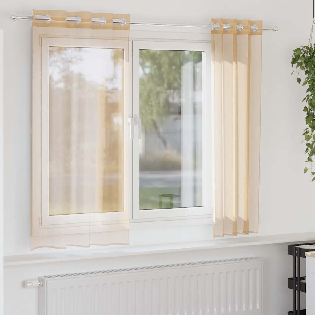 Voile Curtains with Grommets 2 pcs Sand