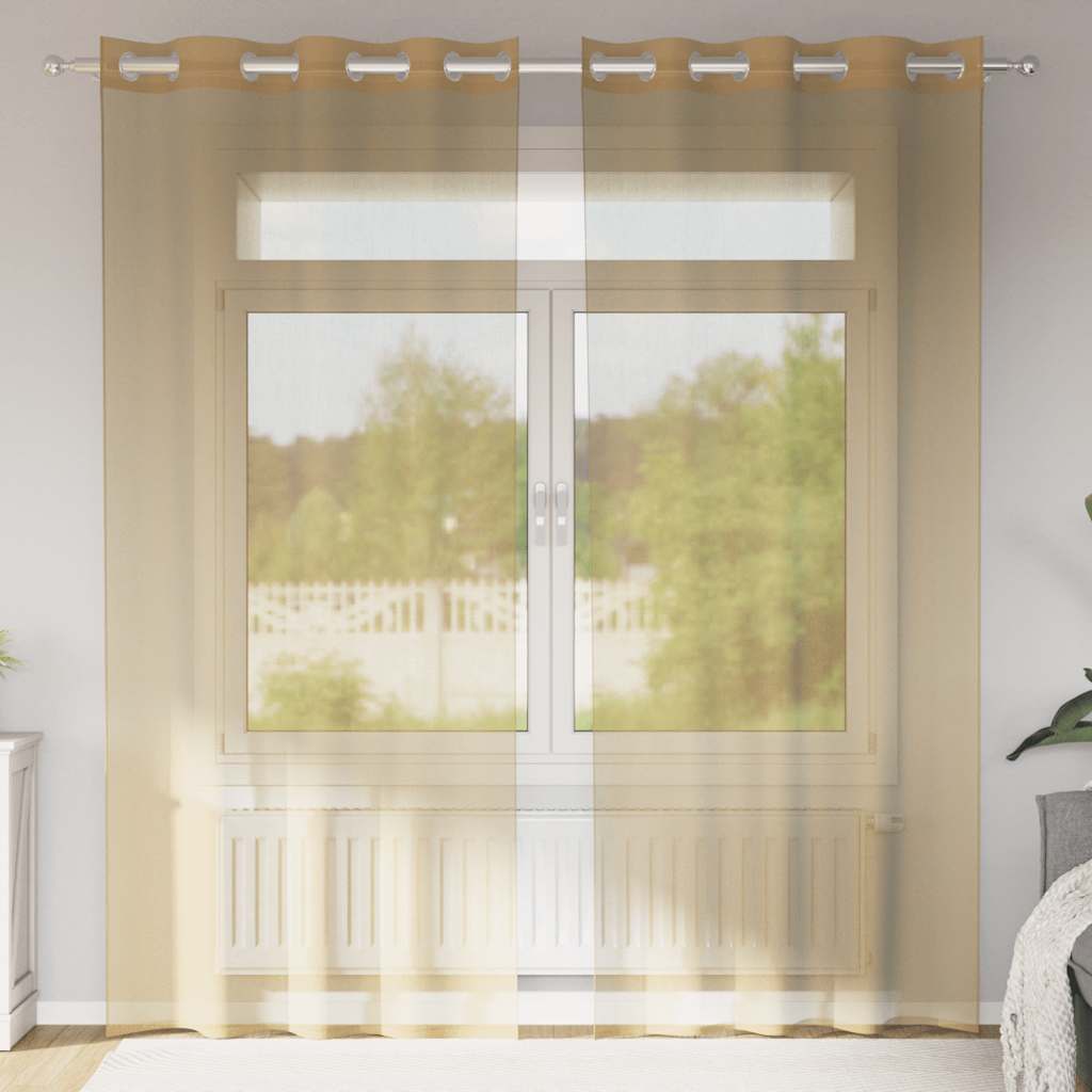 Voile Curtains with Grommets 2 pcs Sand