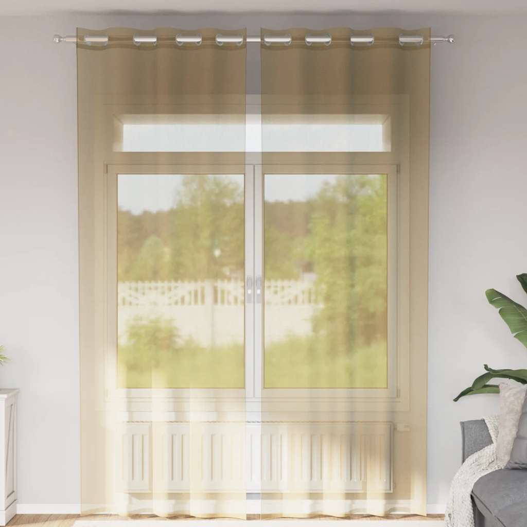 Voile Curtains with Grommets 2 pcs Sand