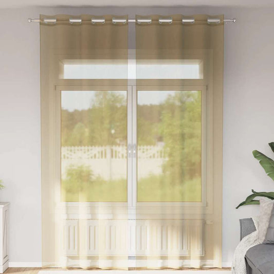 Voile Curtains with Grommets 2 pcs Sand