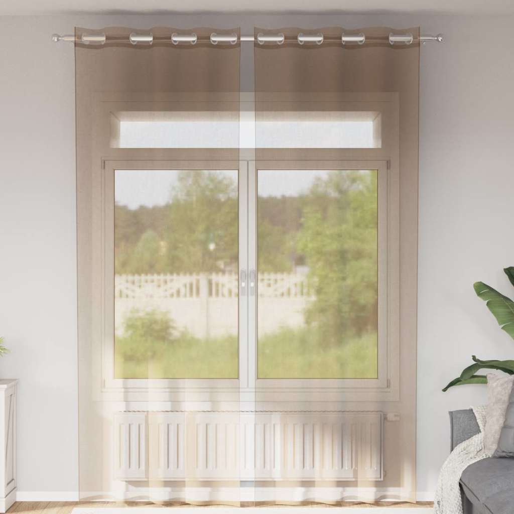 Voile Curtains with Grommets 2 pcs Light Brown