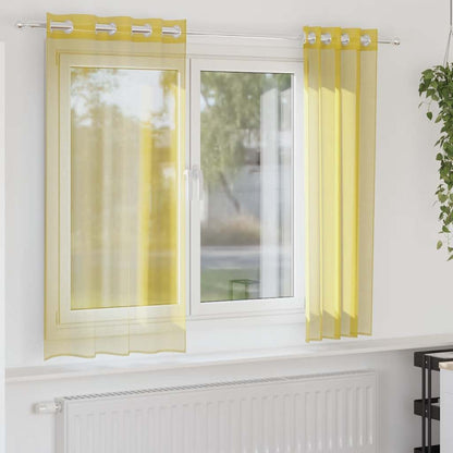 Voile Curtains with Grommets 2 pcs Yellow