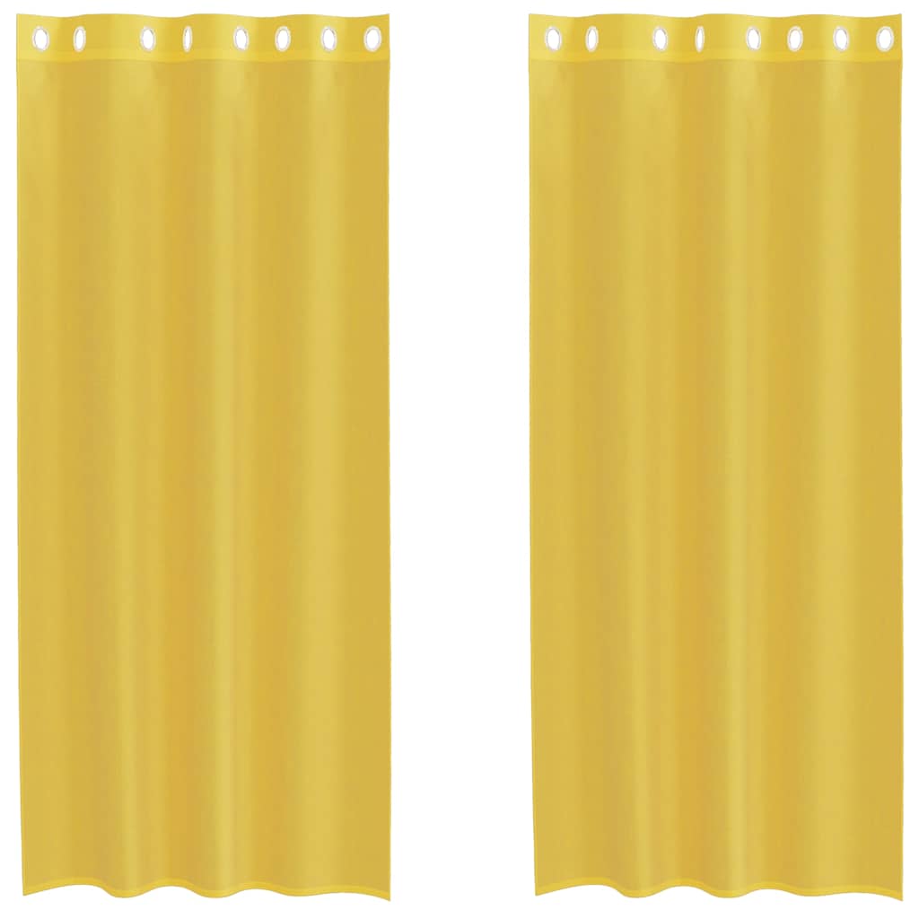 Voile Curtains with Grommets 2 pcs Yellow