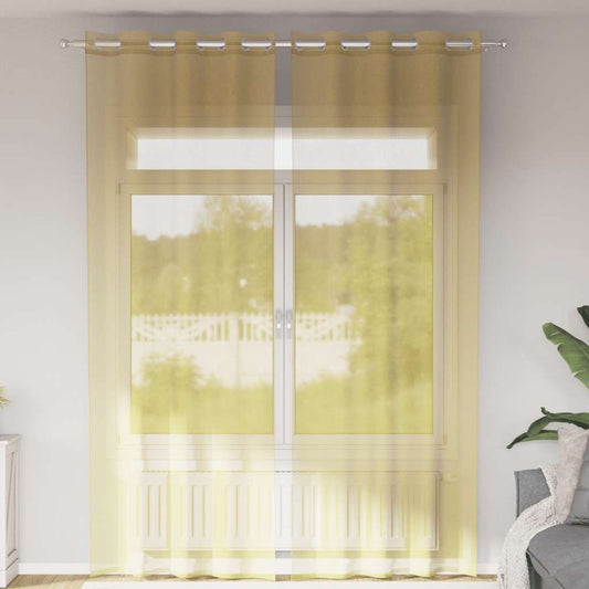 Voile Curtains with Grommets 2 pcs Yellow