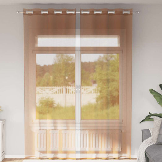Voile Curtains with Grommets 2 pcs Terracotta