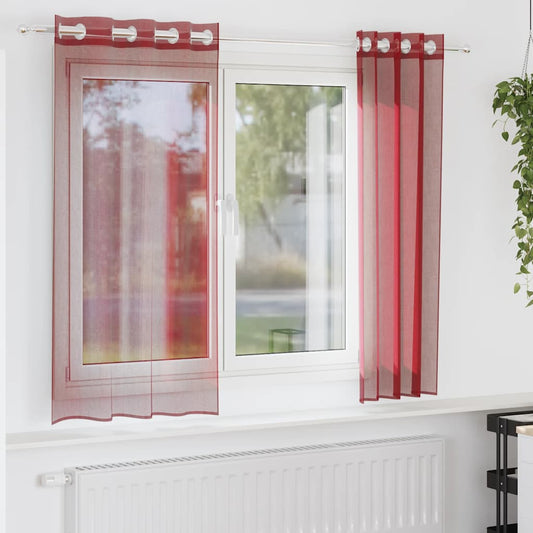 Voile Curtains with Grommets 2 pcs Wine Red