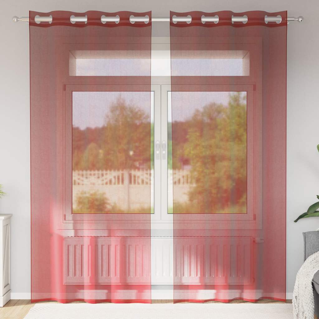 Voile Curtains with Grommets 2 pcs Wine Red