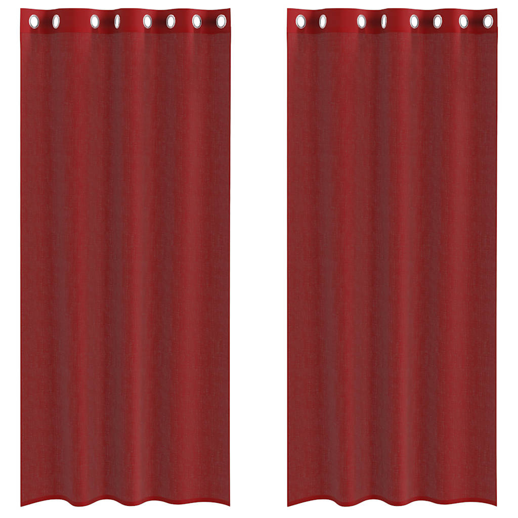 Voile Curtains with Grommets 2 pcs Wine Red