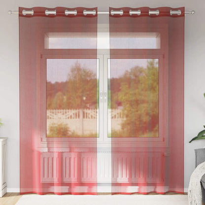 Voile Curtains with Grommets 2 pcs Wine Red