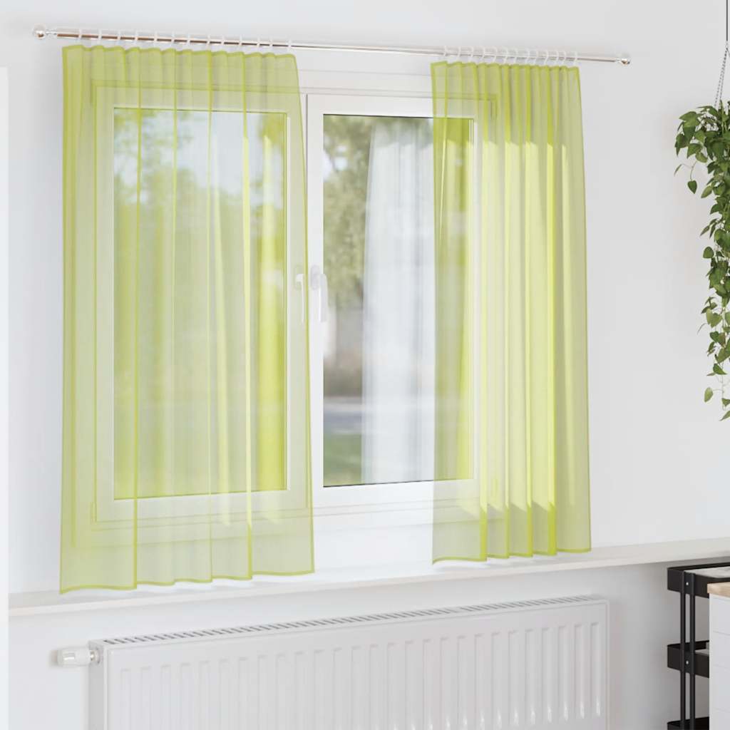 Voile Curtains with Rod Pockets 2 pcs Apple Green