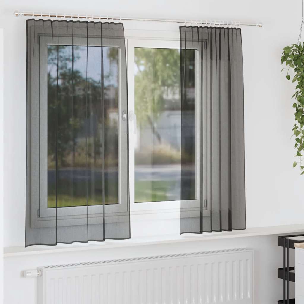 Voile Curtains with Rod Pockets 2 pcs Black