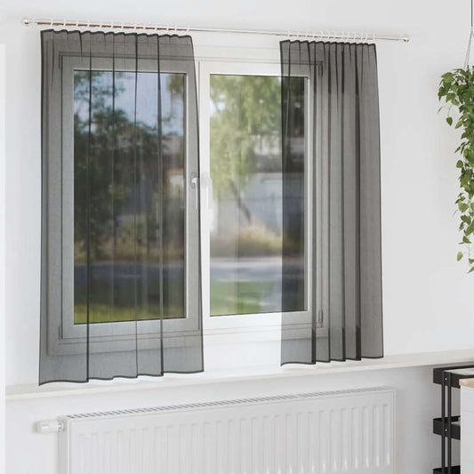 Voile Curtains with Rod Pockets 2 pcs Black