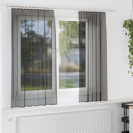 Voile Curtains with Rod Pockets 2 pcs Black