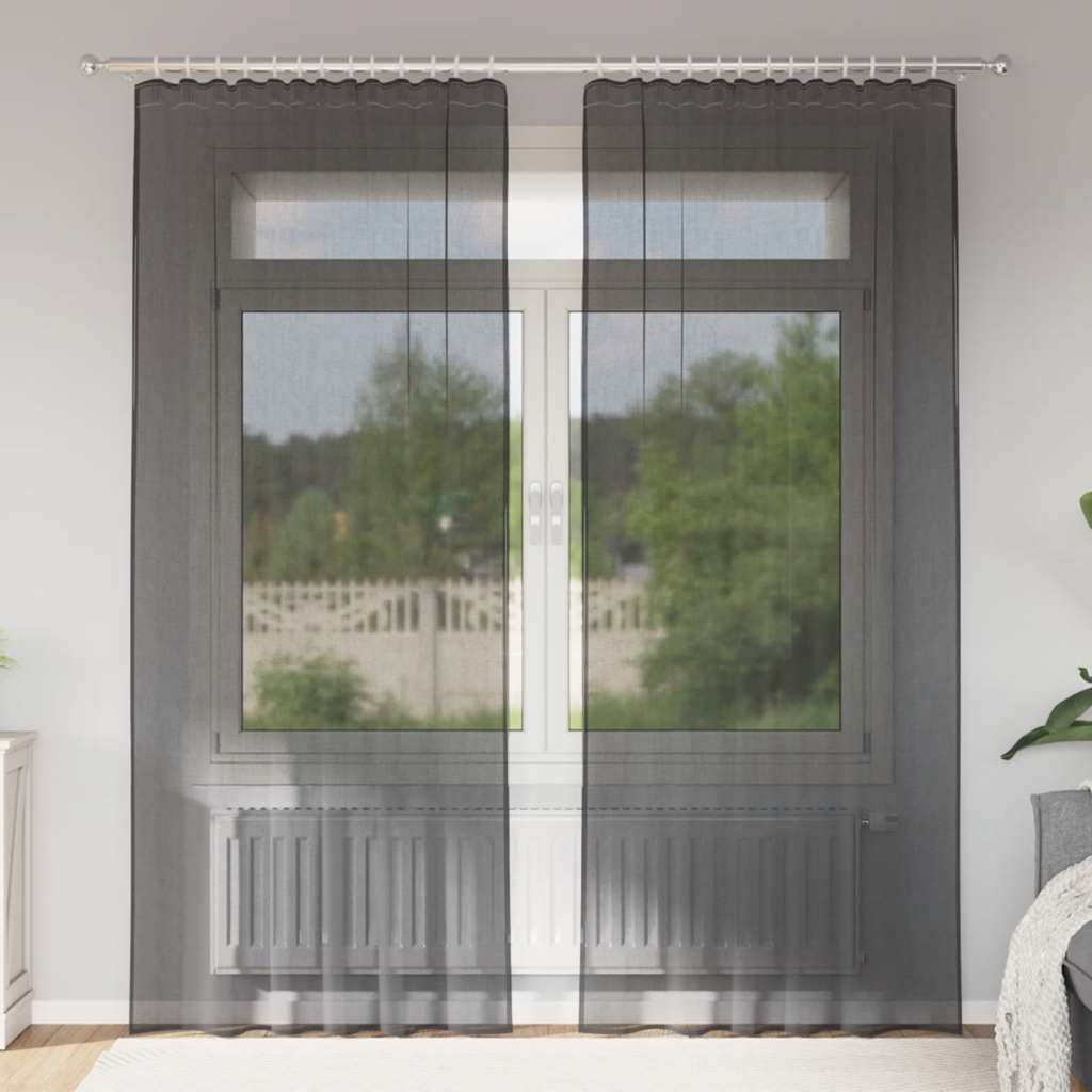 Voile Curtains with Rod Pockets 2 pcs Black