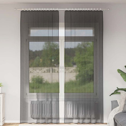 Voile Curtains with Rod Pockets 2 pcs Black