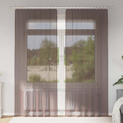 Voile Curtains with Rod Pockets 2 pcs Brown