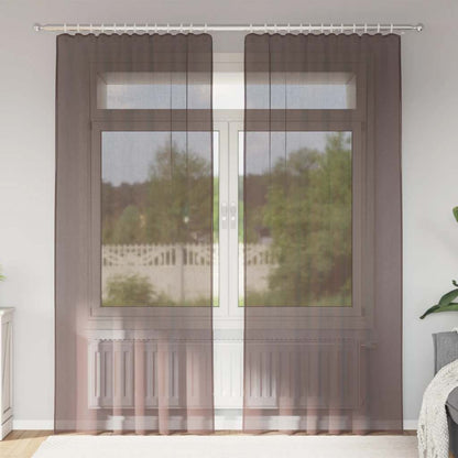 Voile Curtains with Rod Pockets 2 pcs Brown