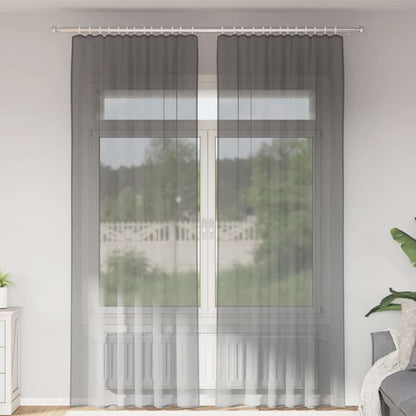 Voile Curtains with Rod Pockets 2 pcs Dark Grey