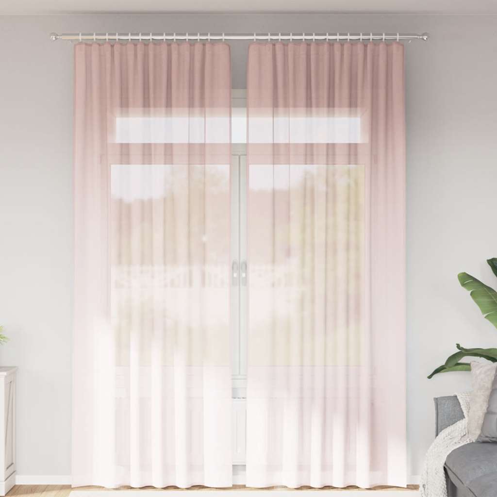 Voile Curtains with Rod Pockets 2 pcs Light Pink