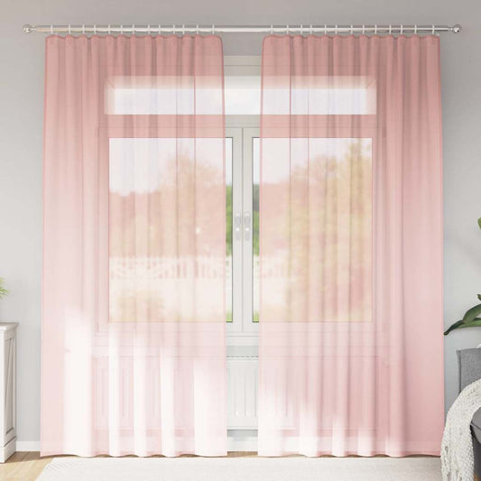Voile Curtains with Rod Pockets 2 pcs Pink