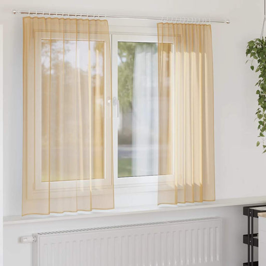 Voile Curtains with Rod Pockets 2 pcs Sand