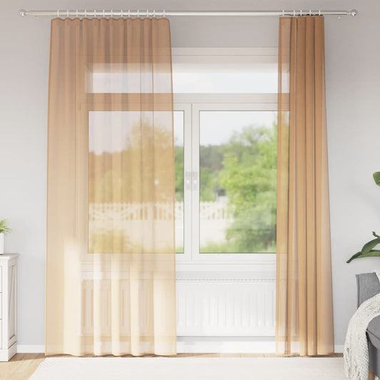 Voile Curtains with Rod Pockets 2 pcs Sand