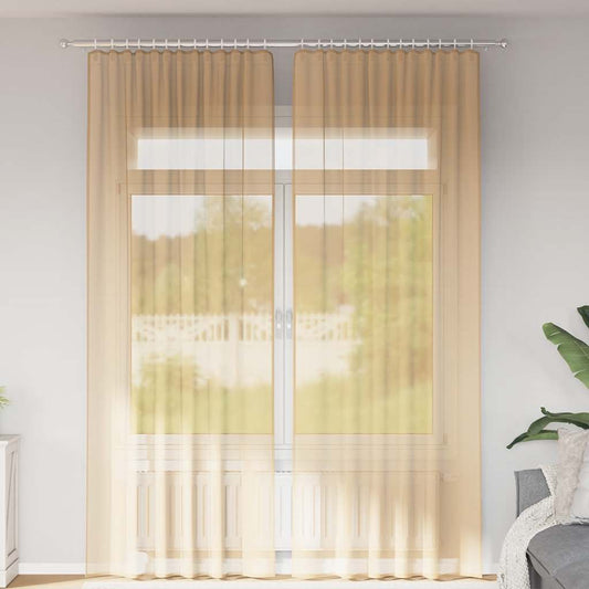 Voile Curtains with Rod Pockets 2 pcs Sand
