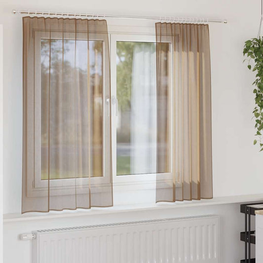 Voile Curtains with Rod Pockets 2 pcs Light Brown
