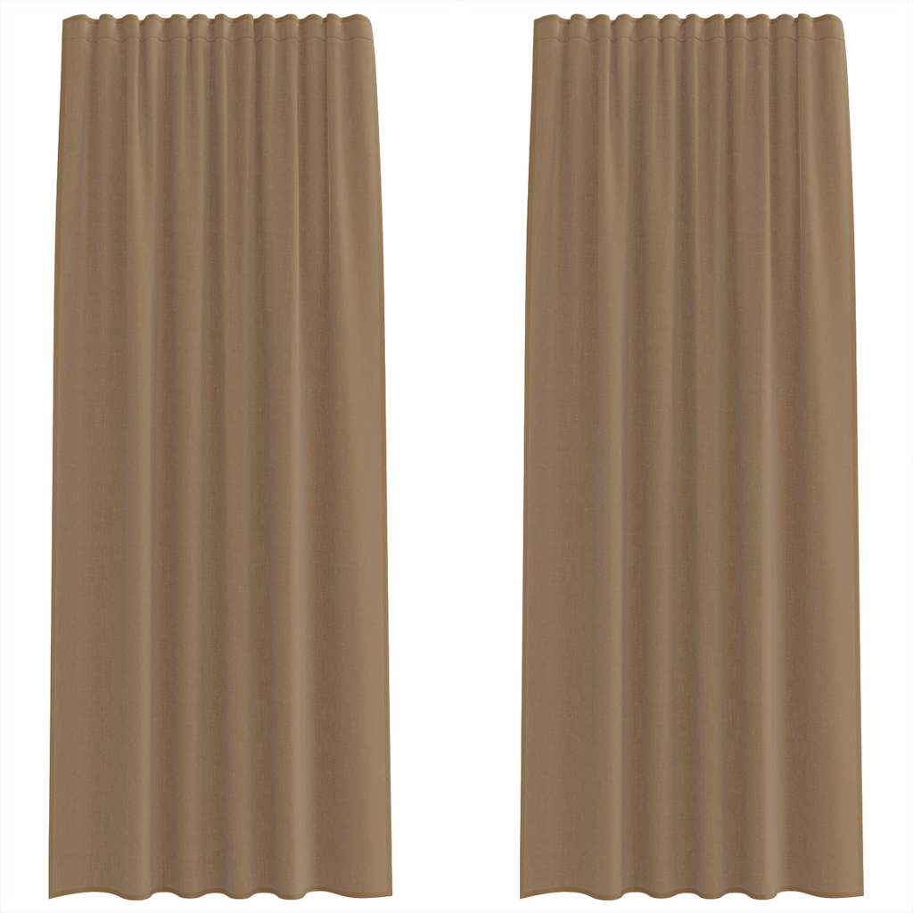 Voile Curtains with Rod Pockets 2 pcs Light Brown