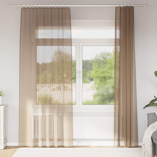 Voile Curtains with Rod Pockets 2 pcs Light Brown