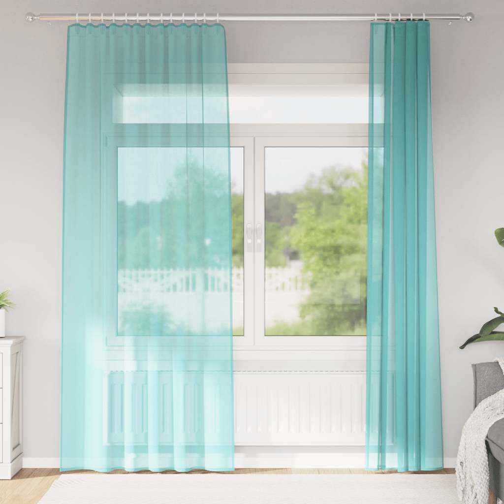 Voile Curtains with Rod Pockets 2 pcs Turquoise