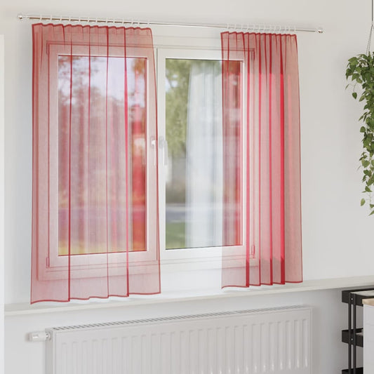 Voile Curtains with Rod Pockets 2 pcs Wine Red