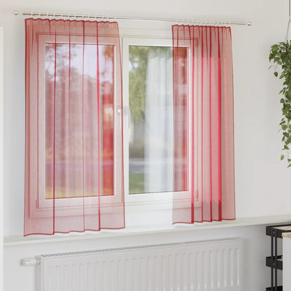 Voile Curtains with Rod Pockets 2 pcs Wine Red