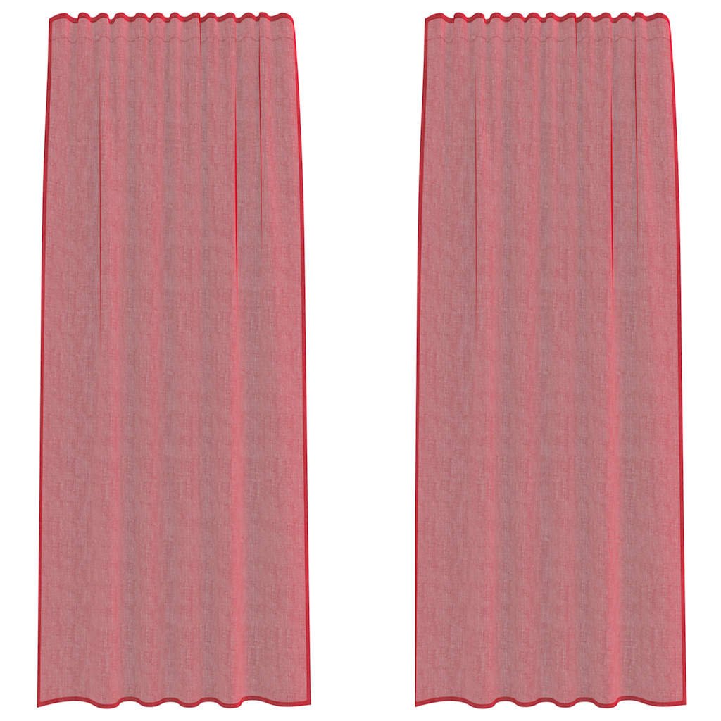 Voile Curtains with Rod Pockets 2 pcs Wine Red