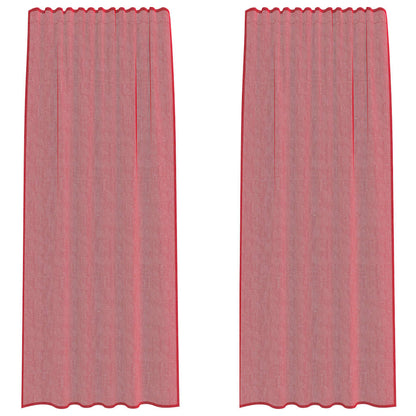 Voile Curtains with Rod Pockets 2 pcs Wine Red