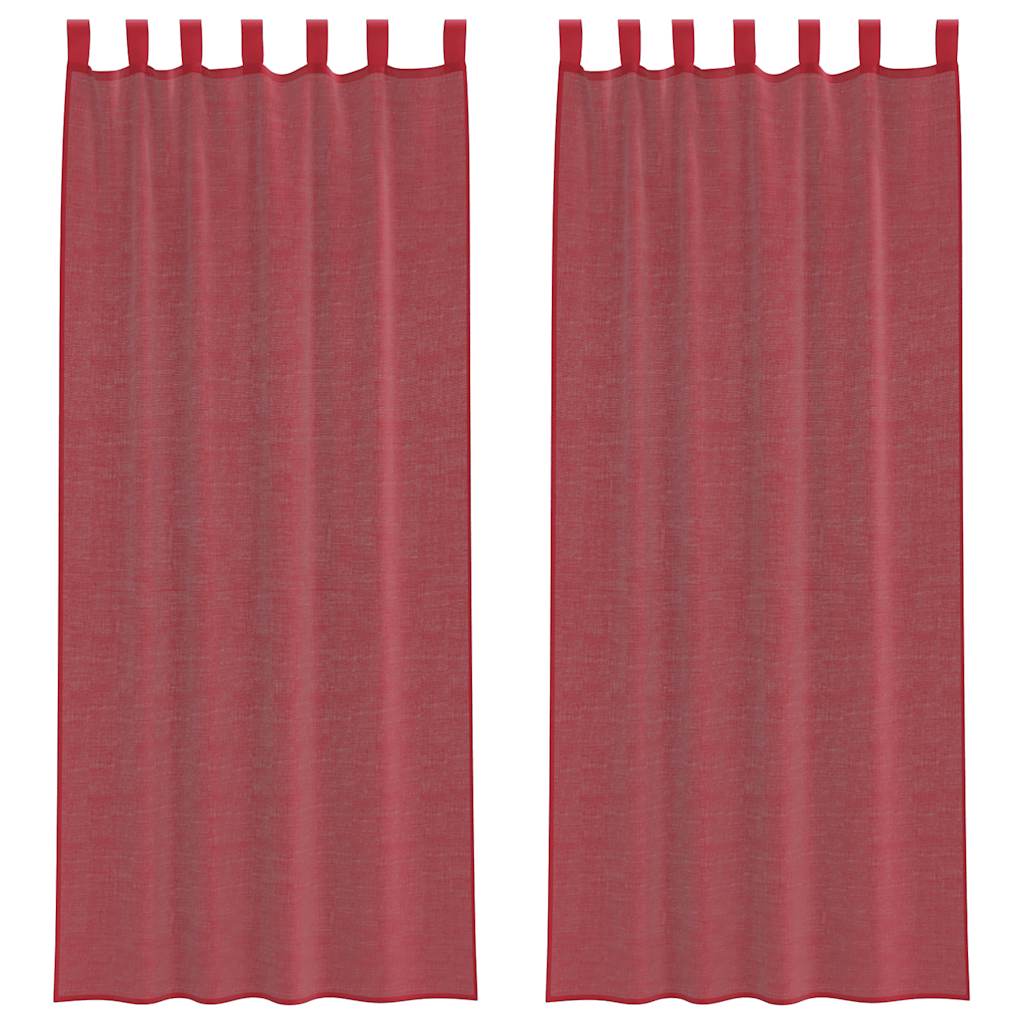Voile Curtains with Rod Pockets 2 pcs Wine Red