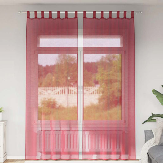 Voile Curtains with Rod Pockets 2 pcs Wine Red