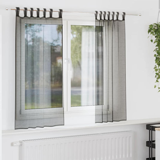 Voile Curtains with Tab Top 2 pcs Black